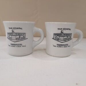 VTG Krystal Hamburgers Restaurant‎ 2 Mugs Set Heavy Duty Take Along a Sack Full